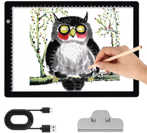 Tablette lumineuse A4 – Tableau lumineux pour peinture diamant, 3 niveaux de luminosité réglable, câble d'alimentation USB de type C pour peinture diamant, désherbage, vinyle, dessin