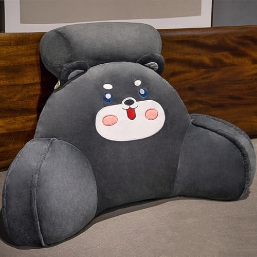 Bett-Plüsch-Lesekissen Rückenstütze Kuschelkissen mit Armen für Erwachsene und Kinder Sofa Stuhl Rückenlehne zum Sitzen Spielen Fernsehen Sit-up-Keilpolster mit Nackenrolle(Size:65×40cm,Color:Schwarz)