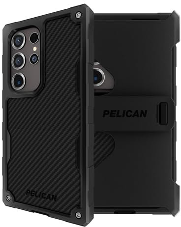 Pelican Shield - Samsung Galaxy S24 Ultra Case [6.8”] [Wireless Charging] [21ft MIL-STD Drop Protection] Phone Case for Samsung Galaxy S24 Ultra - Heavy Duty Cover w/Belt Clip Holster Stand - Carbon