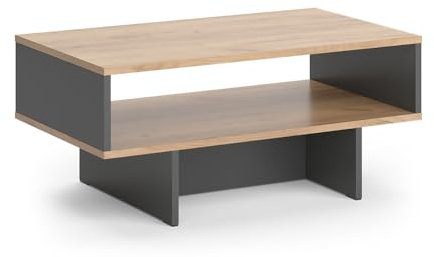 Vicco Couchtisch Josef, Anthrazit/Goldkraft Eiche, 80 x 46,2 cm mit 1 Regal