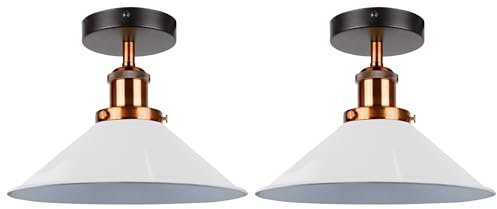 Vintage 2 Pack 22cm Conical Shade Flush Mount Ceiling Light with E27 Lampholder Durable Metal Light Fitting Ceiling for Kitchen, Living Room, Bedroom, Cafe Without Bulb