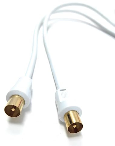 DRUT 40cm TV Male to Male Plug Coaxial Cable RG6 Aerial Digital Antenna RF Fly Lead Cable Straight Ends, White Gold 1.3ft