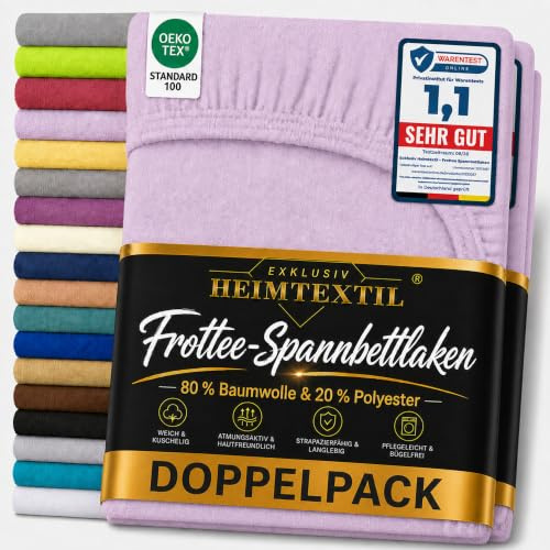 EXKLUSIV HEIMTEXTIL Frottee Spannbettlaken Premium Doppelpack 80% Baumwolle, 20% Polyester Öko - Tex Zertifiziert, Markenqualität, Matratzenhöhe bis 25 cm, Flieder 90-100 x 200 cm