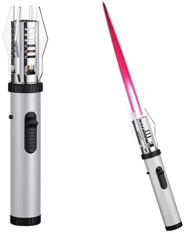 Lightsaber Kitchen Cooking Torch Lighter, Jet Flame Adjustable Red Flame Lighters, Professional Gift for Chef, Blow Torch Windproof Lighter for Camping Outdoor Welding(Silver)