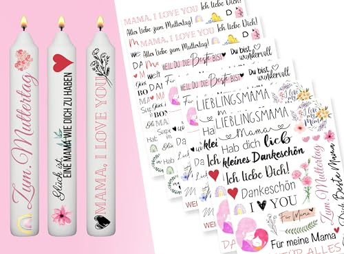 Sugeru® 6 X DIN A5 muttertagsgeschenk kerzenfolie(200+Muster), Kerzentattoo Wassertransferdruck | Wasserschiebefolie kerzen dekorieren | kerzenaufkleber mama mutter mütter geschenk,beste mama(Mama)