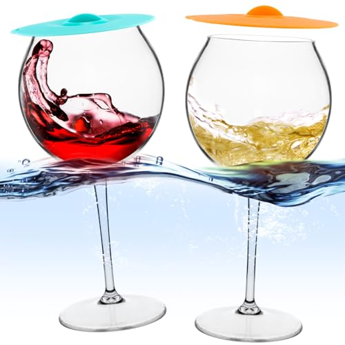 Schwimmende Weingläser für Pool mit Becherdeckel, bruchsichere Weingläser am Pool, schwimmender Becher, Poolwanne, Sommer, Party, Camping, BPA-frei, Outdoor-Tritan-Gläser (510 ml)