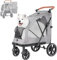 LPOTIUS Hundebuggy Große Hunde Schwerlast Hundewagen bis 50kg, Dog Stroller Hundekinderwagen mit 4 Rädern, 3 Netzfenstern, Verstellbarer Griff, Haustier Transportwagen Hunde Jogger Buggy