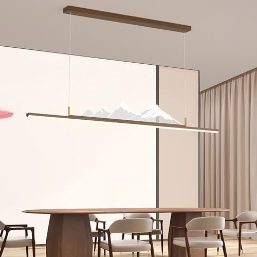 DDYY LED Pendelleuchte dimmbare Moderne Hängelampe esstisch Linear design Esszimmerlampe hängend höhenverstellbar Hängeleuchte mit Fernbedienung Pendellampe für Küche Esstischlampe (Nussbaum, L100CM)