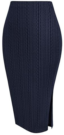 Zeagoo Jupe stretch élégante pour femme - Taille haute - Jupe moulante en tricot - Jupe midi - Jupe crayon - Jupe crayon avec fente, Bleu marine, M