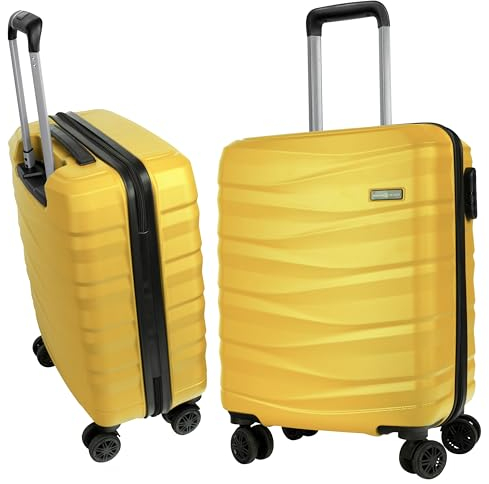 HANSEKOFFER Hartschalenkoffer groß · Koffer XL · Reisekoffer mit Rollen · Trolley mit Teleskopgriff · Leicht · Rollkoffer mit Zahlenschloss · Gelb