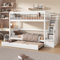 Rtopsu Kinderbett Etagenbett 90x200 cm mit Ausziehbares Bett, Hochbett mit Treppe und Stauraum Regal, Hausbett mit Lattenrost aus Holz und Rausfallschutz für 2-3 Kinder, Weiß, Ohne Matratze