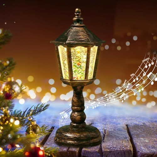 Weihnachts Schneekugel Laterne mit Musik, Weihnachtslaterne Laterne mit Warmweißes LED Licht, Schneelaterne Weihnachtskerze, Glitzernde Verschneiter Globus Nachtlicht, Weihnachtsdekoration Innen