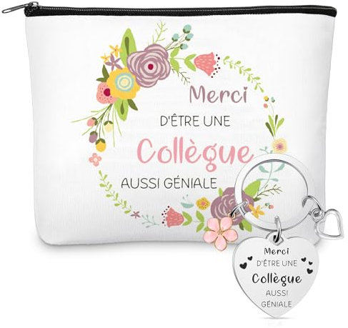 Blulu Cadeau Souvenir pour Collègue de Travail Femme - Trousse à Maquillage & Porte-Clés, Idée Cadeau d’Adieu, Changement de Travail, Départ à la Retraite, Anniversaire ou Noël pour Collègue