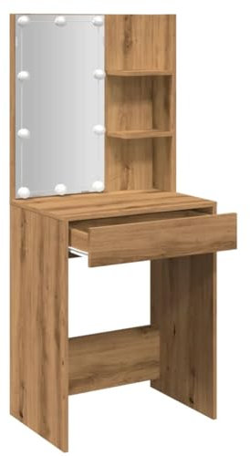 vidaXL Schminktisch mit LED-Leuchten Artisan-Eiche 60x40x140 cm, Kosmetiktisch, Schminktisch mit Spiegel, Schminktisch mit Schublade, Frisiertisch
