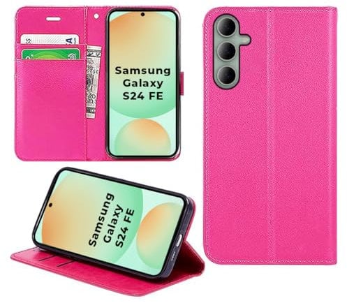 DN-Technology Galaxy S24 FE Case For Samsung S24 FE Case, Phone Case, PU Leather Flip Case, Wallet Style, Book Pouch, Card Cash Holder, Cover For Samsung Galaxy S24 FE (PINK)