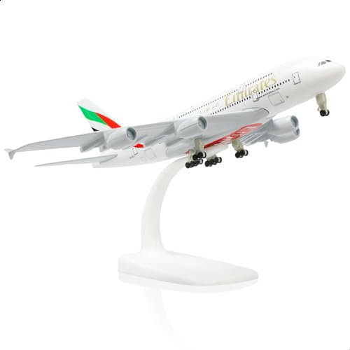QIYUMOKE 1/300 Metallflugzeugmodell für UAE A380 für Airbus A380 mit Ständer (7.5 Zoll), geeignet für Luftfahrtbegeisterte als Geschenk oder Ausstellungsdekoration für Luftfahrtbegeisterte.