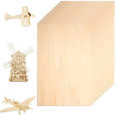 Paneles de Contrachapado, 12 Piezas Tablas de Tilo, 300x200x2mm Madera Contrachapada de Madera de Tilo sin Terminar, para Manualidades Decoración Láser Pirograbado Pintura