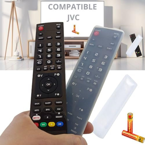 Mando TELEVISIÓN Compatible JVC - Mando a Distancia TELEVISOR TV mismas Funciones JVC + Pilas + Funda incluida para JVC