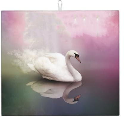 White Swan Print Drying Mat for Kitchen, Dish Drying Pad Non-Slip Absorbent Drying Mat for Kitchen Counter Coffee Machine Dish Rack 40 X 46 Cm