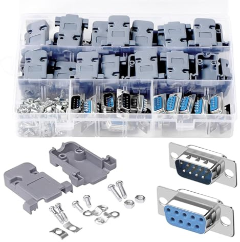 Laroal 10 Pares de Conectores de Soldadura DB9, Adaptador D-Sub de 9 Pines para Puerto Serie DB9 Paralelo RS232 con Cubierta de plástico (10 machos, 10 Hembras y 20 Conectores).