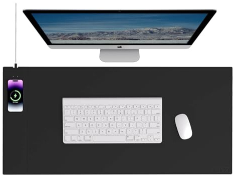 Magnetische drahtlose Lade-Mousepad, 90x43cm extra große Schreibtischunterlage, wasserdichtes Mikrofaser-Leder-Mauspad, kohlenschwarze Computer-Mausmatte für MacBook, PC und Laptop