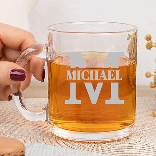Wanapix | Taza de Cristal Grabada Personalizada | 325cl. | Grabado láser sin color | Regalo Original para padre/madre/amigos | Iniciales