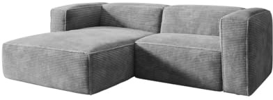 Luxusbetten24 Designer Sofa Comfy L Mini in Cord Hellgrau Links