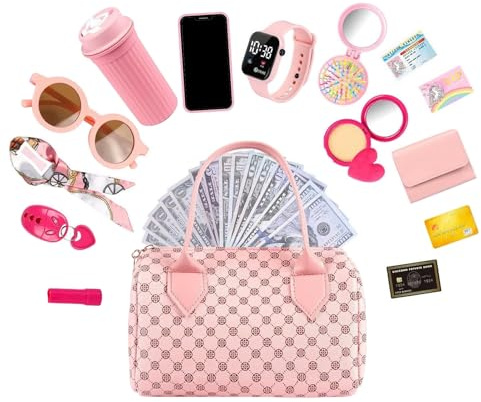 Les filles jouent au sac | Sac pour enfants avec talons pour sacs | Faux téléphone jouet kit de maquillage | Baguette éclairée | Ensemble de vêtements pour bijoux princesse