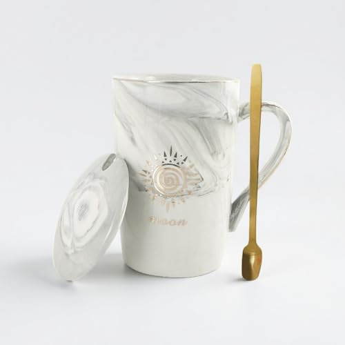 DESSERT OFFENSIVE Gray Moon Design Dad Mug, 14 oz Ceramic Mug with Lid and Spoon, Thoughtful Birthday Gift for Him, Gift Ideas for Him, Unique Gifts for Men(Moon