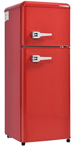 Gelukueub Frigorifero retrò. Frigorifero-congelatore combinato, alto 105,5 cm, largo 41 cm, a due porte, con volume totale di 92 litri.116 kWh/anno, -27°C ~13°C, luce LED. (Rosso)