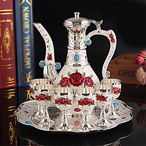 Big Belly Wine Set White Wine Glass Set Household European-Style High-Plate Metal Liquor Cup Tray Crafts Decoration (Color : C) (C)