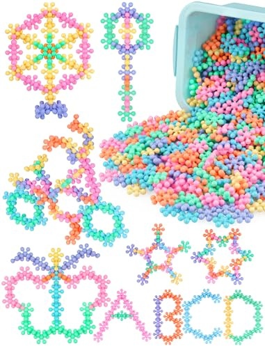 Macaron Color Interlocking Building Blocks Set – 600pcs Snowflake Shape Plastic Construction Toys in 6 Pastel Colors with Storage Box, Educational STEM Blocks for Kids Creative Play (Macaron Colors)