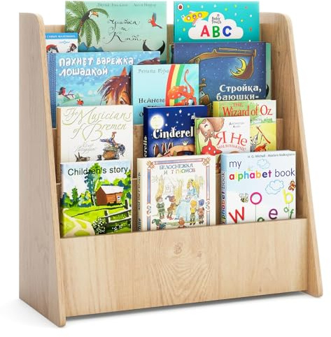FANTASK 4 Tier Bücherregal Kinder, Kinderregal, Aufbewahrungsregal für Kinderzimmer, Hängefächerregal, 57,5 x 26,5 x 59 cm (Natur)