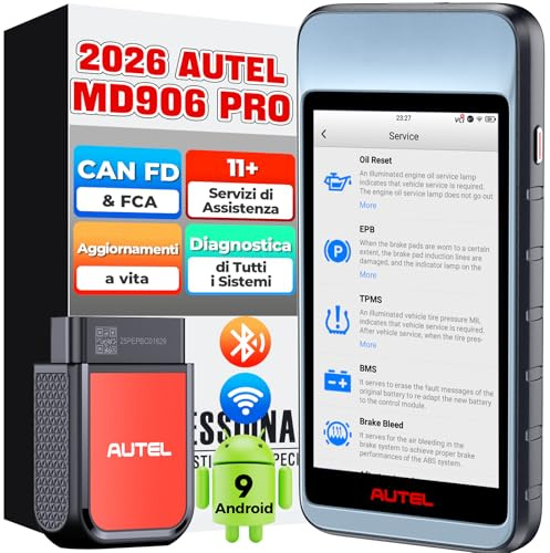 Autel MaxiDiag MD906PRO Strumento Diagnosi Auto: 2026 Bluetooth Ver. di MaxiCOM MK808S MX808S, Successore di MD808PRO MD806 OBD2 Diagnosi Auto Tutte, CAN FD FCA, 11 Servizi, Nessun Costo Abbonamento
