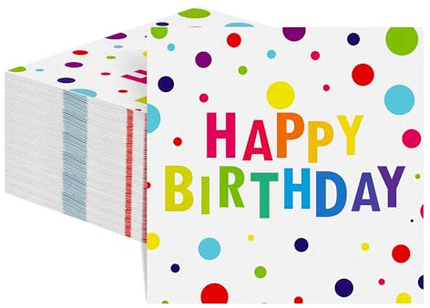 Aneco 120 Stück Servietten Geburtstags mit dem Spruch Happy Birthday 33x33 cm Einweg-Papierservietten für Junge Mädchen Geburtstag Party Deko