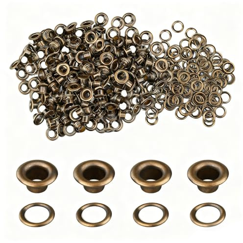 Ösenzangen-Set, 6,35 mm (1/4 Zoll), Messing-Ösen-Werkzeug-Set mit 200 Metallösen und 200 Unterlegscheiben, Stoff-Leder-Lochösen, Ösenzange für Stoff/Leder/Gürtel/Schuhe/Kleidung (Bronze)