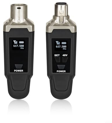 UHF Wireless XLR Mikrofon System mit 48V Stromversorgung und 1000mAh Akku, Plug-On Sender und Empfänger mit niedriger Latenz, für dynamischen und Kondensator Mikrofonen