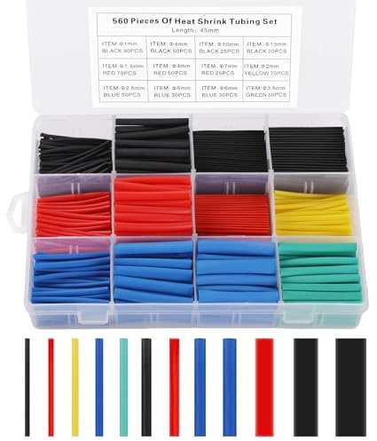 GeeRic Kit de 560 Gaines Thermorétractables pour Câbles, 11 Tailles Gaine Thermorétractable Noire, Rapport de Rétreint 2:1 pour Usage Domestique et Industriel.