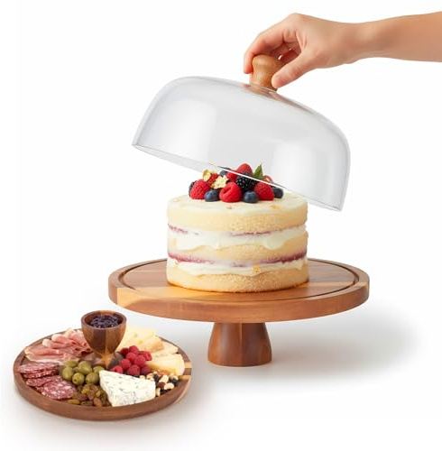 Eirolace Tortenständer aus Akazienholz mit Deckel, 2-in-1-Servierbrett & Dessert-Präsentation,Holz Tortenplatte mit Deckel und Fuß Kuchenteller Kuchenplatte Tortenglocke für Kuchen Dekoration Kits