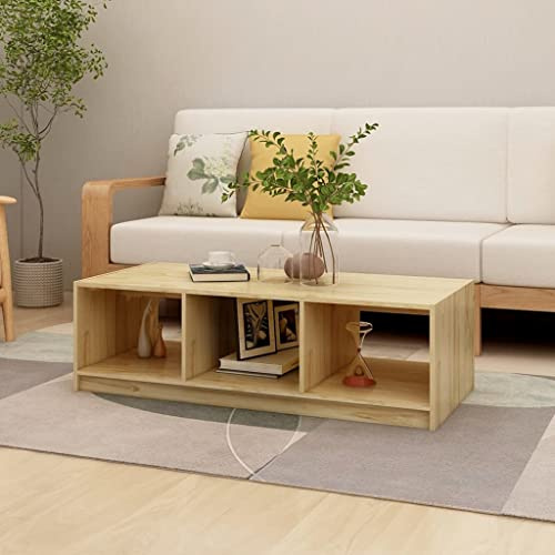 Tonture Couchtisch 110x50x34 cm, Massivholz Kiefer, unbehandelt, Robustes Design, ideal für Wohnzimmer, Stauraumfunktion, langlebiges Holzmöbel