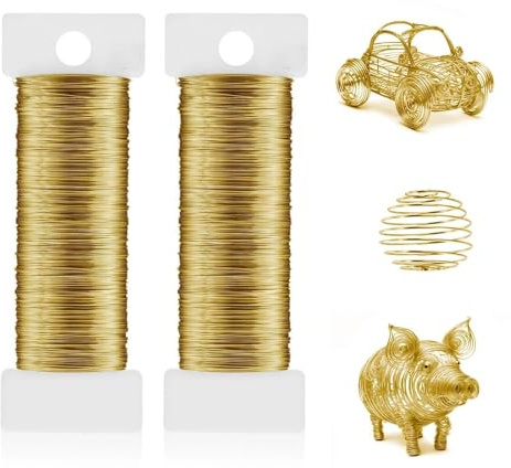 KNUIUYY 2 Rolls Gold Craft Wire 0.3mm (28 Gauge) 100m, Flexible Bendable Aluminum Modeling Wire for DIY Sculpture, Floral Arranging, Jewelry Making, Arts Craft & 3D Model Making﻿