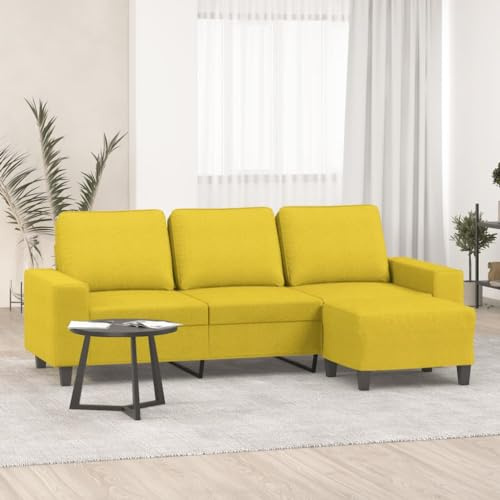 GeenYuu 3-Sitzer-Sofa mit Hocker, Hellgelb, 180 cm Sitzbreite, Stoffbezug, Robustes Metallgestell, für Wohnzimmer, bequemes Lounging