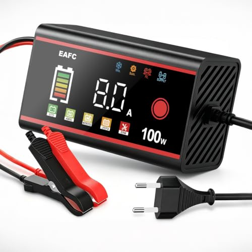 12V 8A Cargador de Batería de Coche para Moto,AGM,Gel,EFB,Lifepo4 | Pantalla de Color, Protección Inteligente, Reparación de Baterías,
