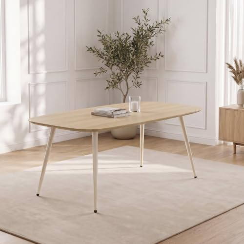 JIEXI Moderner Landhaus-Esstisch, Rechteckiger Holztisch aus MDF mit Metallbeinen, Naturholz-Optik, 120 x 70 x 75 cm, Esszimmertisch für 4–6 Personen