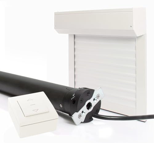 Volet Roulant Electrique Filaire Ajustable en Aluminium h140 x l120 cm- Coloris Blanc- Montage Facile , Pour Fenêtre