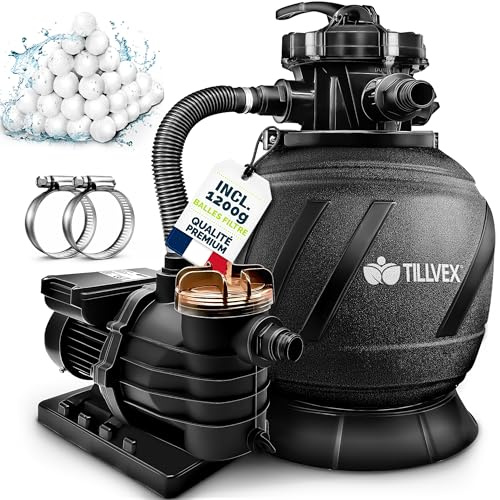tillvex® Sandfilteranlage Pool 13.200L/h + 1200g Filterbälle bis 40.000L