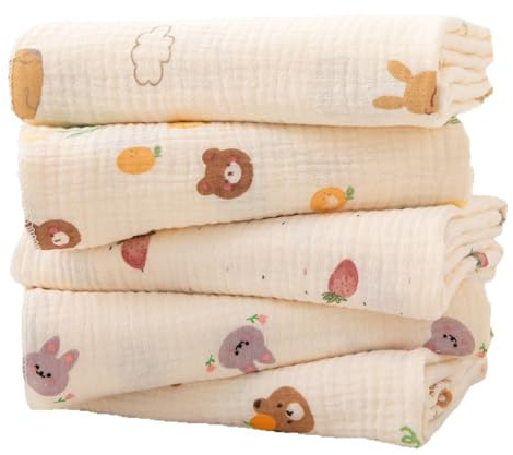 Koomuao 5er Pack Mulltücher Baby 80x80cm Weiche Spucktücher Baby 100% Baumwolle für Neugeborene Jungen und Mädchen,Mullwindeln Spucktüche atmungsaktive Wickeltücher für Kleinkinder