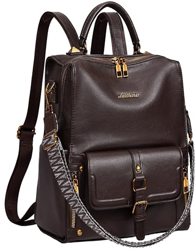 Leathario Rucksack Damen Wasserdicht,Diebstahlsicherer Cityrucksack,Veganes Leder Rucksack,eleganter Tagesrucksack,Leichte Rucksackhandtasche für Alltag,Pendeln,Büro,Uni und Reisen
