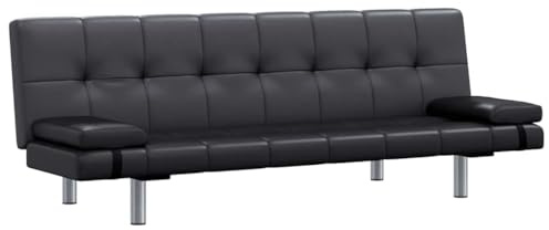 Mhdvray Schlafsofa Schwarz 168x77x(61,5-66) cm Ausziehbar mit 2 Kissen Holz-Kunstleder Modernes Design Robustes Mini Wohnzimmercouch für Living Room Bedroom Jugendzimmer