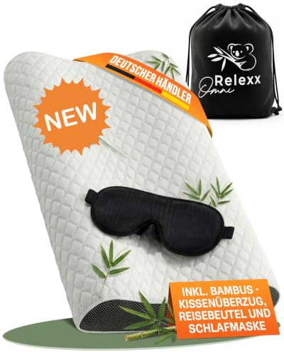 Seitenschläferkissen – Ergonomisches Kopfkissen mit Bambus Kissenbezug | Memory Foam Kissen mit atmungsaktivem Bambus-Bezug – als Nackenkissen Pillow und Kopfkissen für ein angenehmes Liegegefühl.